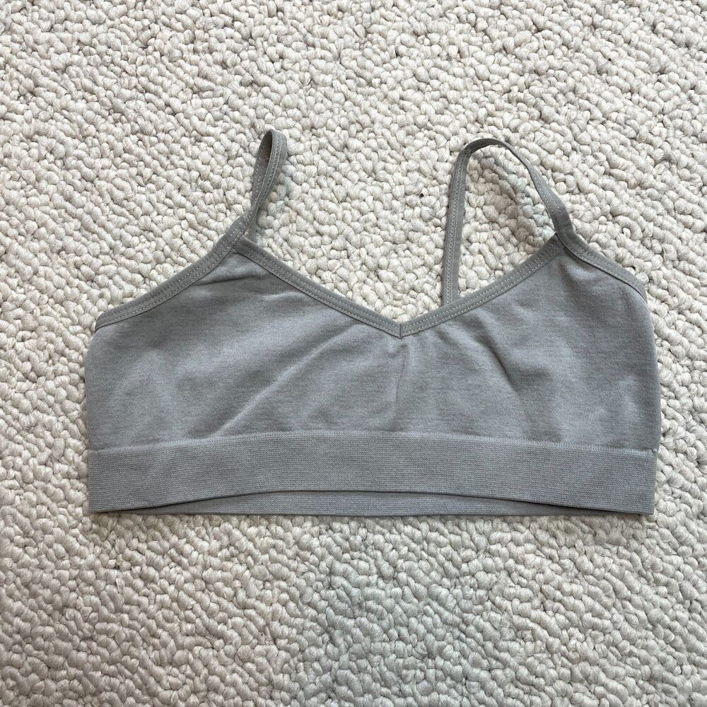 Sweet n Sassy Crop Top Tank Girls Medium 32 Gray Pink Bow Stretch Sleeveless